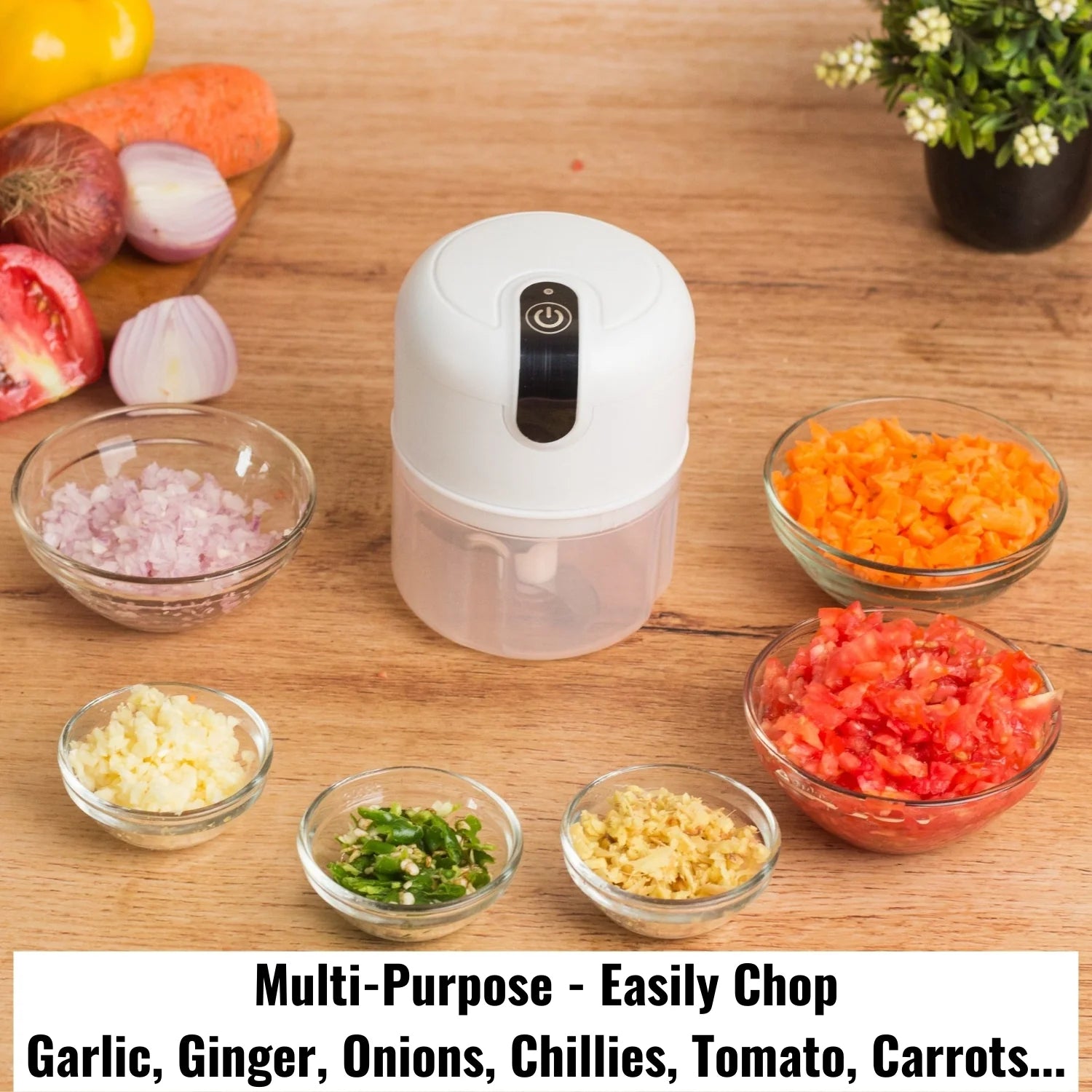 InstaCuppa Rechargeable Mini Electric Chopper, Chops In Less Than 10secs, Simple One Touch Operation, Long Battery Life, Easy To Carry Around, 250 ML