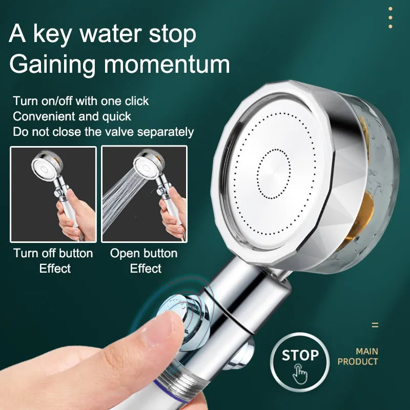 Pressurized Shower Head Turbine Shower Accessories One Piece Water Stop