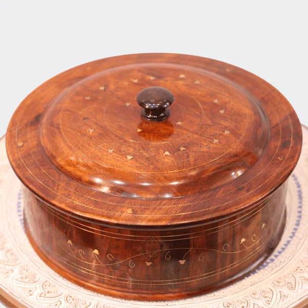 Wooden Hot Pot With Barance Work Roti_dan