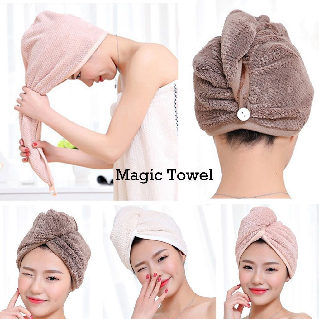 New Quick Dry Head Shower Cap Towel Hair Wrap Soft (Random Color)