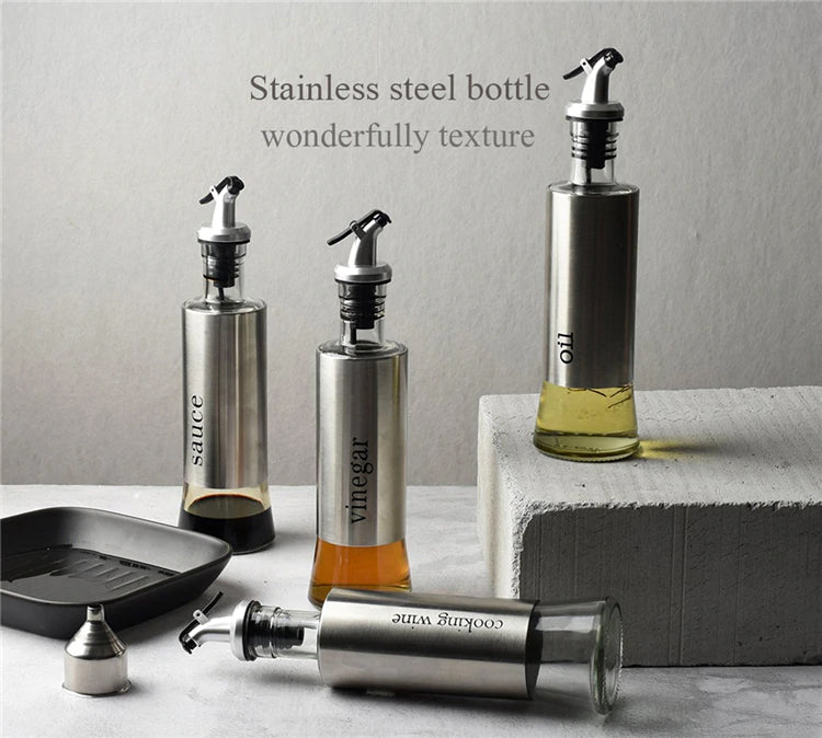 Glass oil dispenser stainless steel bottle For Kitchen