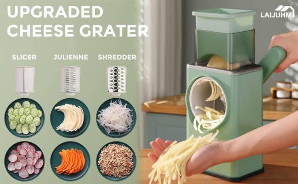Multifunctional Manual Rotary Cheese Grater Shredder – Wider Hopper Round Mandolin Drum Slicer Cutter For Kitchen