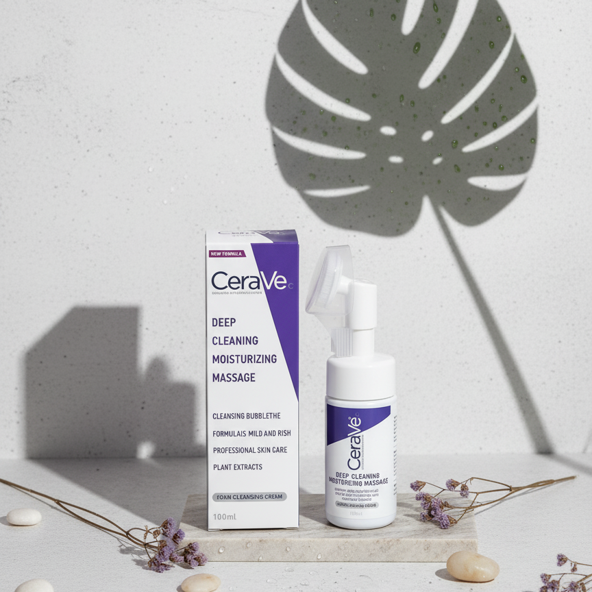 CeraVe Deep Cleaning Moisturizing Massage Foam Cleansing Cream – Mild Hydrating Cleanser for Radiant, Fresh & Comfortably Soft Skin