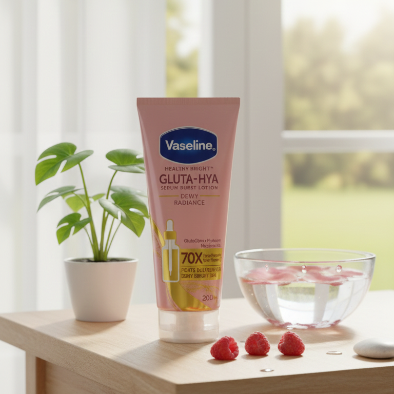 Original Vaseline Healthy Bright Gluta-Hya Dewy Radiance Lotion for glowing, hydrated, radiant skin.