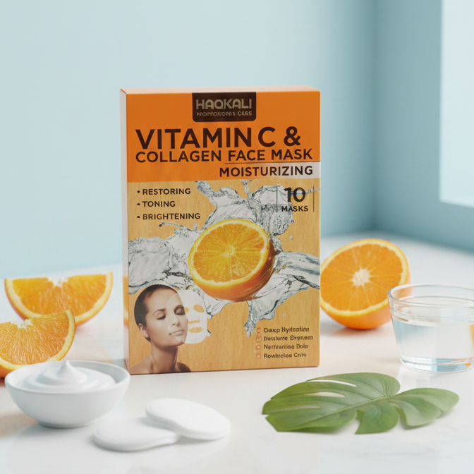 Vitamin C & Collagen Moisturizing Face Mask - Restoring, Toning, and Brightening (pack of 10)