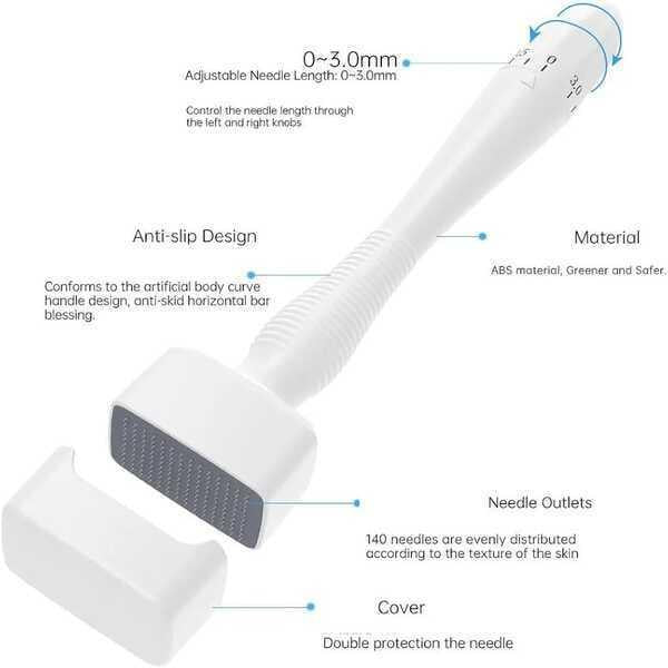 Professional Derma Stamp Adjustable 0–3mm – 140 Pin Titanium Micro Needling