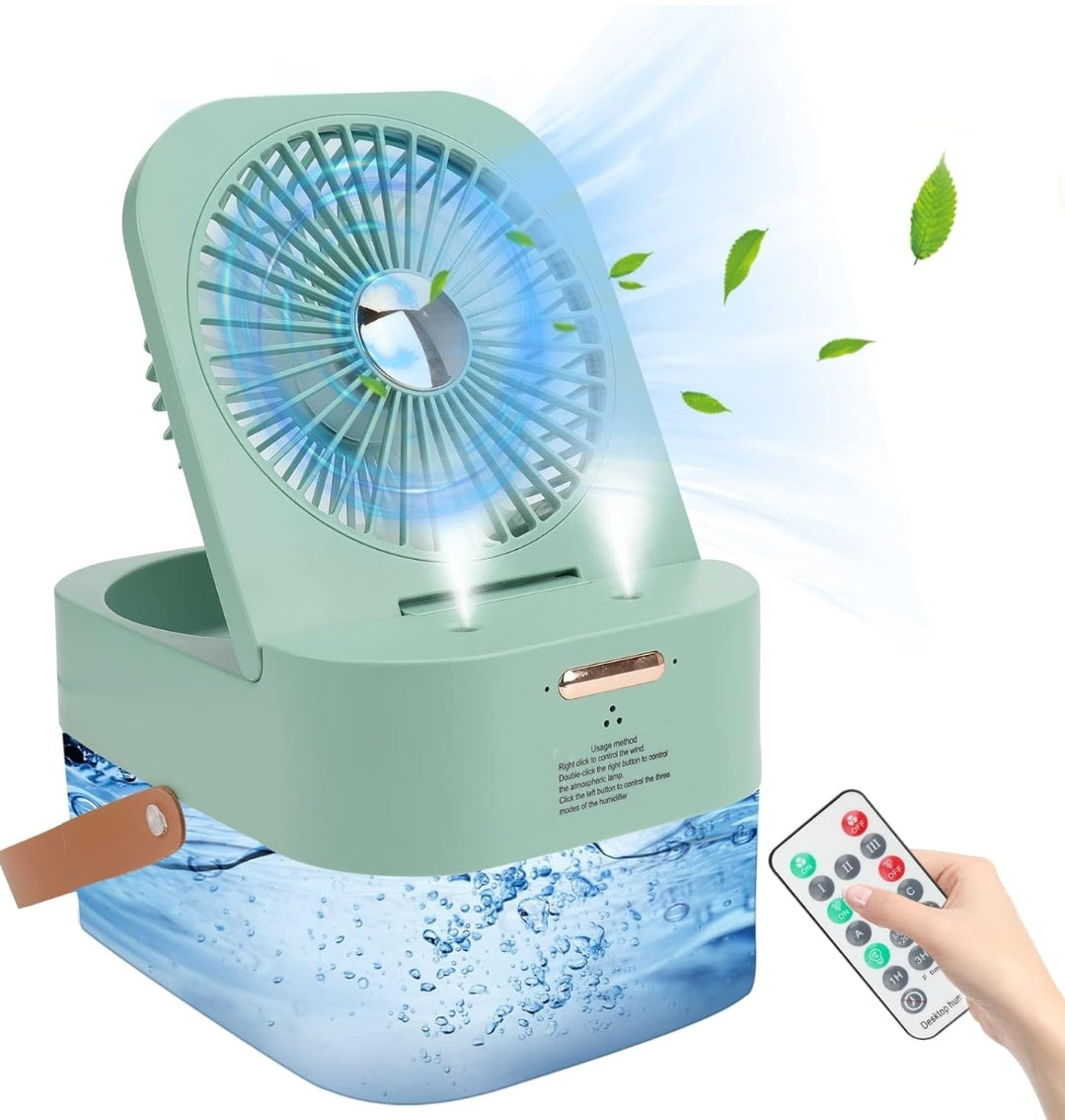 Mini Fan with Cool Mist, Portable Air Cooler, USB Table Fan,
