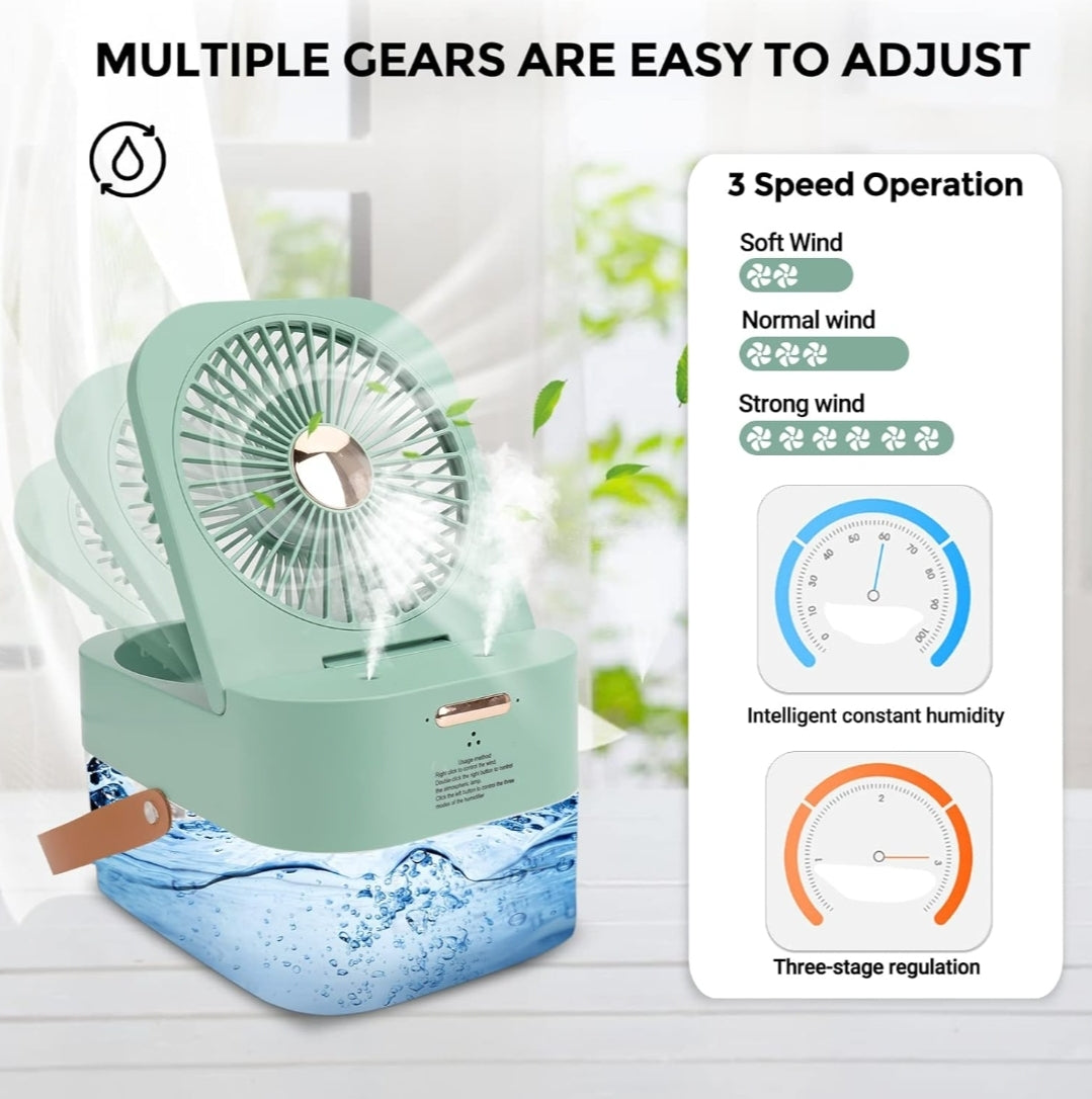 Mini Fan with Cool Mist, Portable Air Cooler, USB Table Fan,