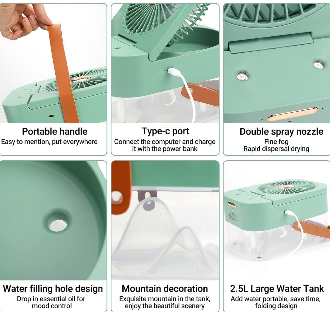 Mini Fan with Cool Mist, Portable Air Cooler, USB Table Fan,