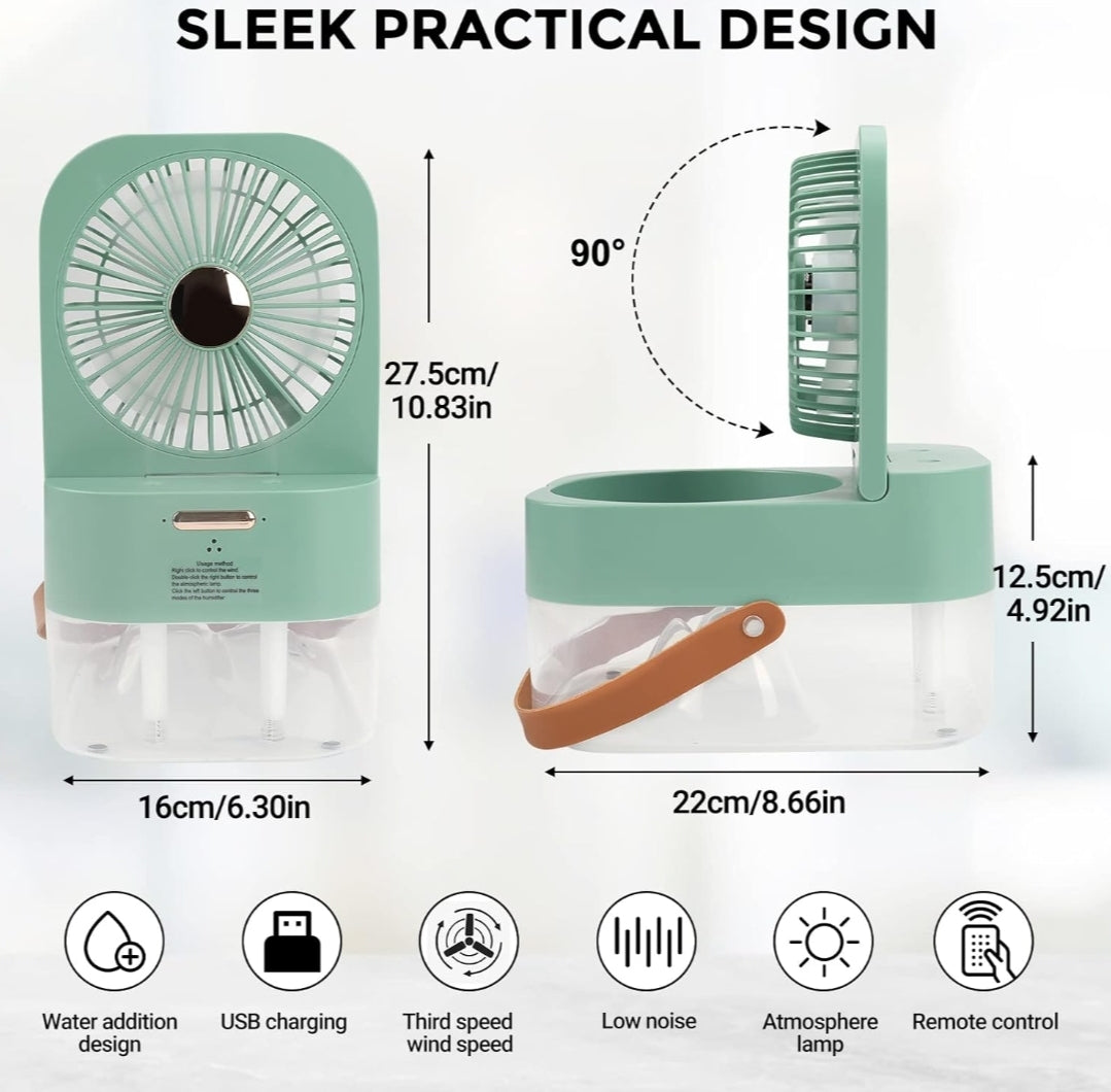 Mini Fan with Cool Mist, Portable Air Cooler, USB Table Fan,