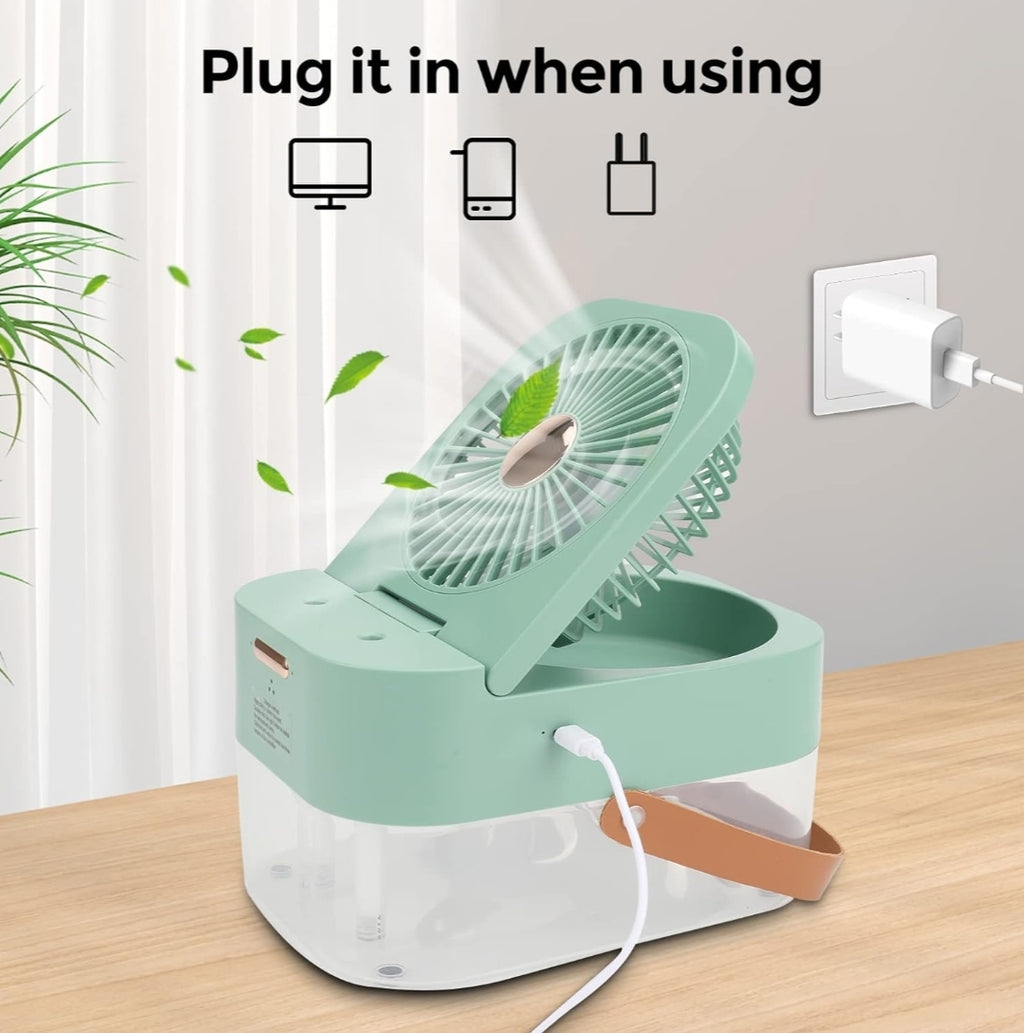 Mini Fan with Cool Mist, Portable Air Cooler, USB Table Fan,