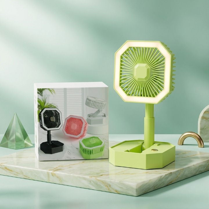 2-in-1 Portable Foldable Rechargeable Fan with LED Night