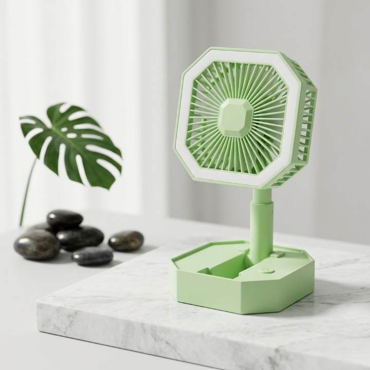 2-in-1 Portable Foldable Rechargeable Fan with LED Night