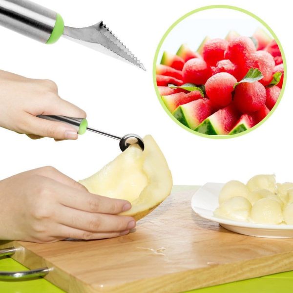 2 In 1 Melon Baller Stainless Steel Fruit Carving Knife – Slicer & Scooper