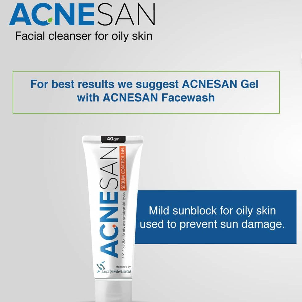 Acnesan facial cleanser and gel for oily skin on a gray background