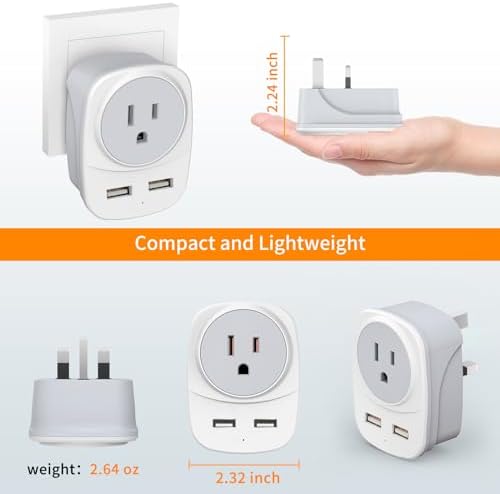 2 Pack Travel Plug Adapter With 2 Usb Charging Ports And 1 Socket Power Adapter