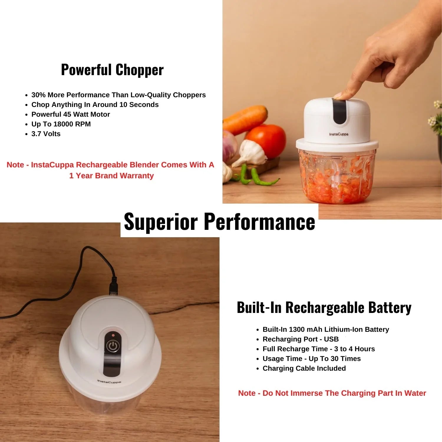 InstaCuppa Rechargeable Mini Electric Chopper