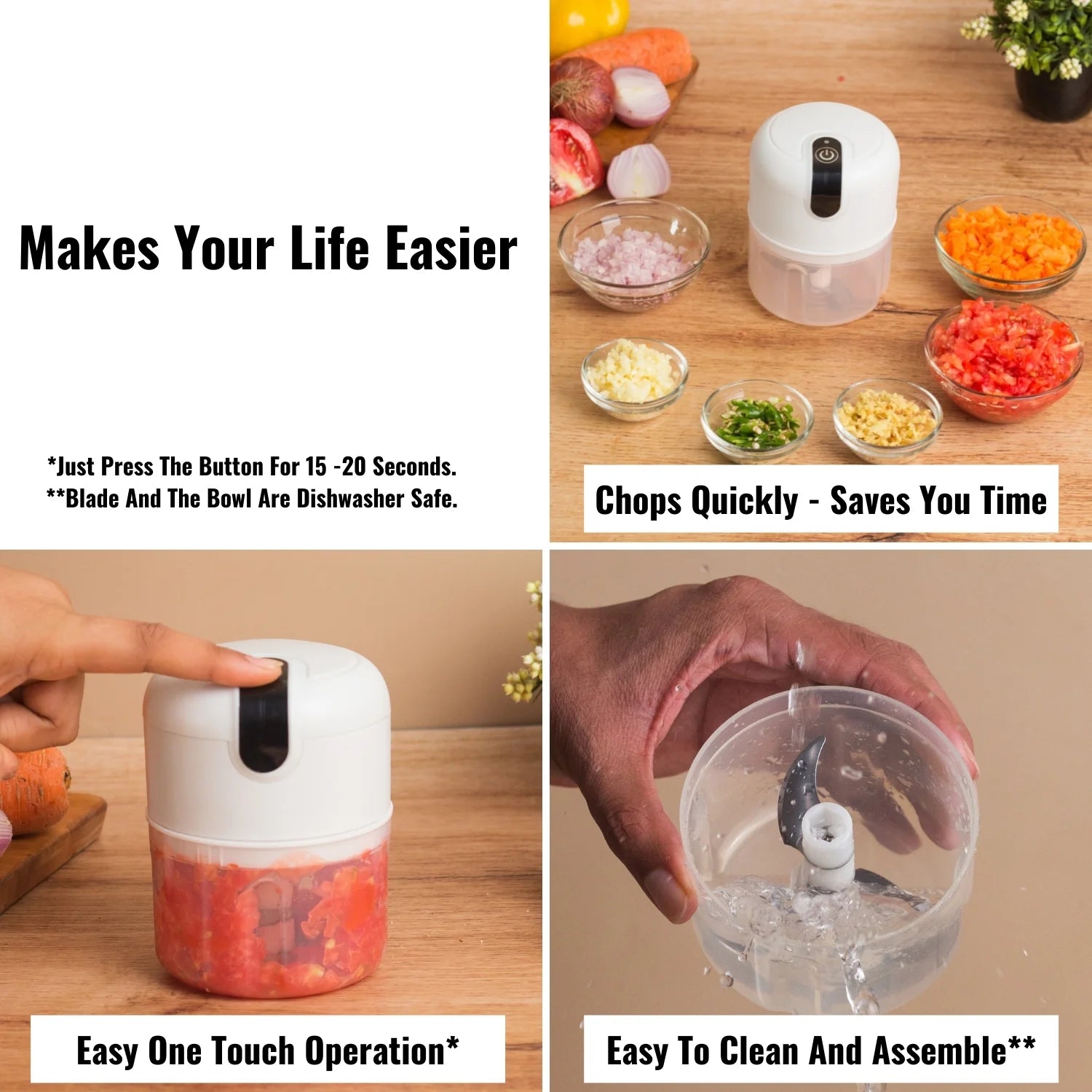 InstaCuppa Rechargeable Mini Electric Chopper, Chops In Less Than 10secs, Simple One Touch Operation, Long Battery Life, Easy To Carry Around, 250 ML