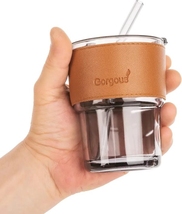 Coffee Cup Glass Mug With Lid And Straw (450ml)