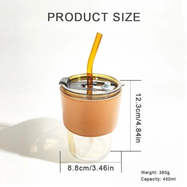 Coffee Cup Glass Mug With Lid And Straw (450ml)