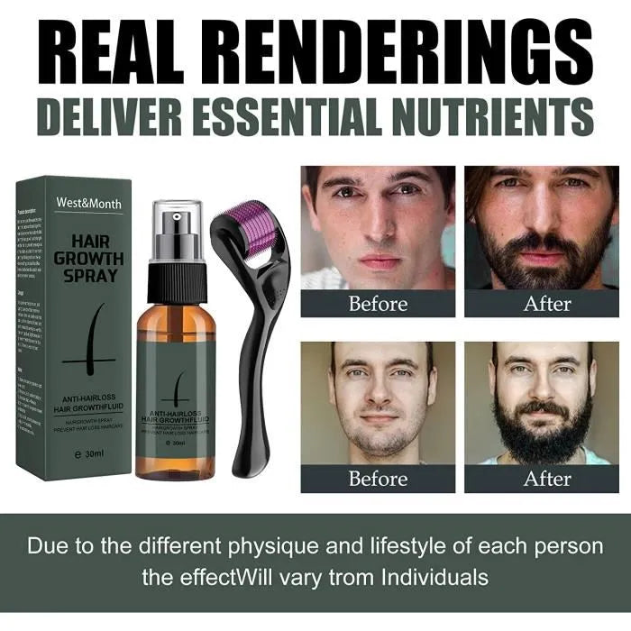 Beard Hair Regrowth Kit for Men - Hair Growth Beard Growth Activator Serum - Beard Roller for Men