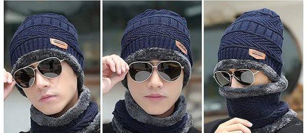 Woolen Winter Beanie Cap With Neck Warmer Muffler For Men And Women