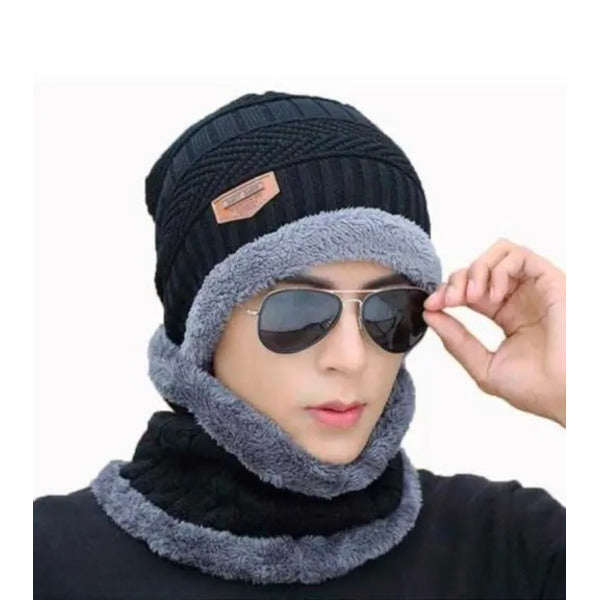 Woolen Winter Beanie Cap With Neck Warmer Muffler For Men And Women