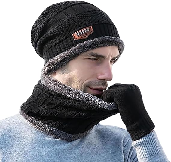 Woolen Winter Beanie Cap With Neck Warmer Muffler For Men And Women