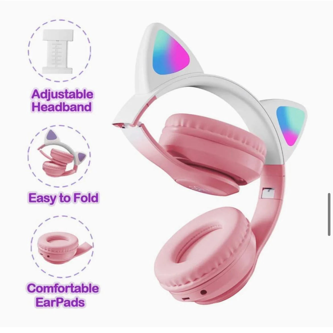 Cute Cat Wireless Headphone With RGB