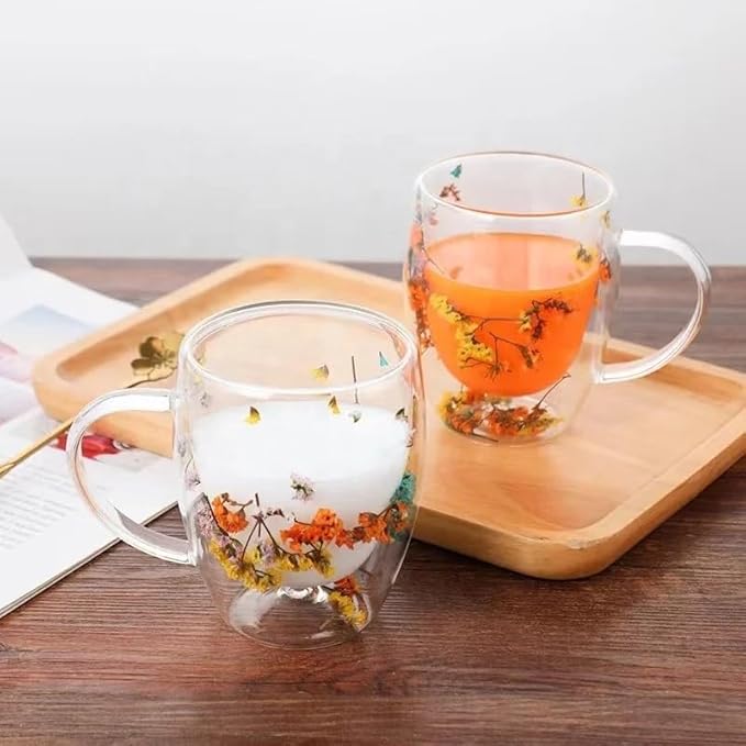 Dried Flower Double wall Glass Cup