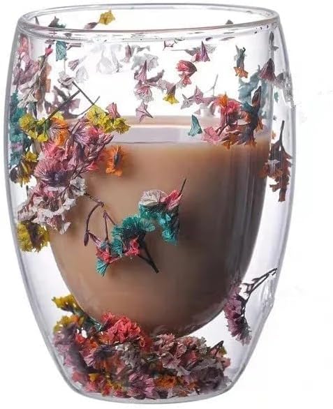 Dried Flower Double wall Glass Cup