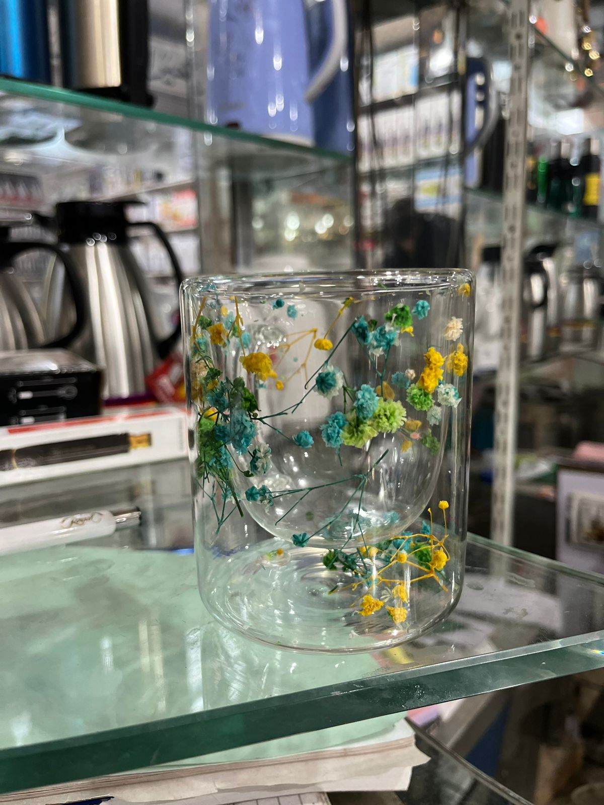 Dried Flower Double wall Glass Cup