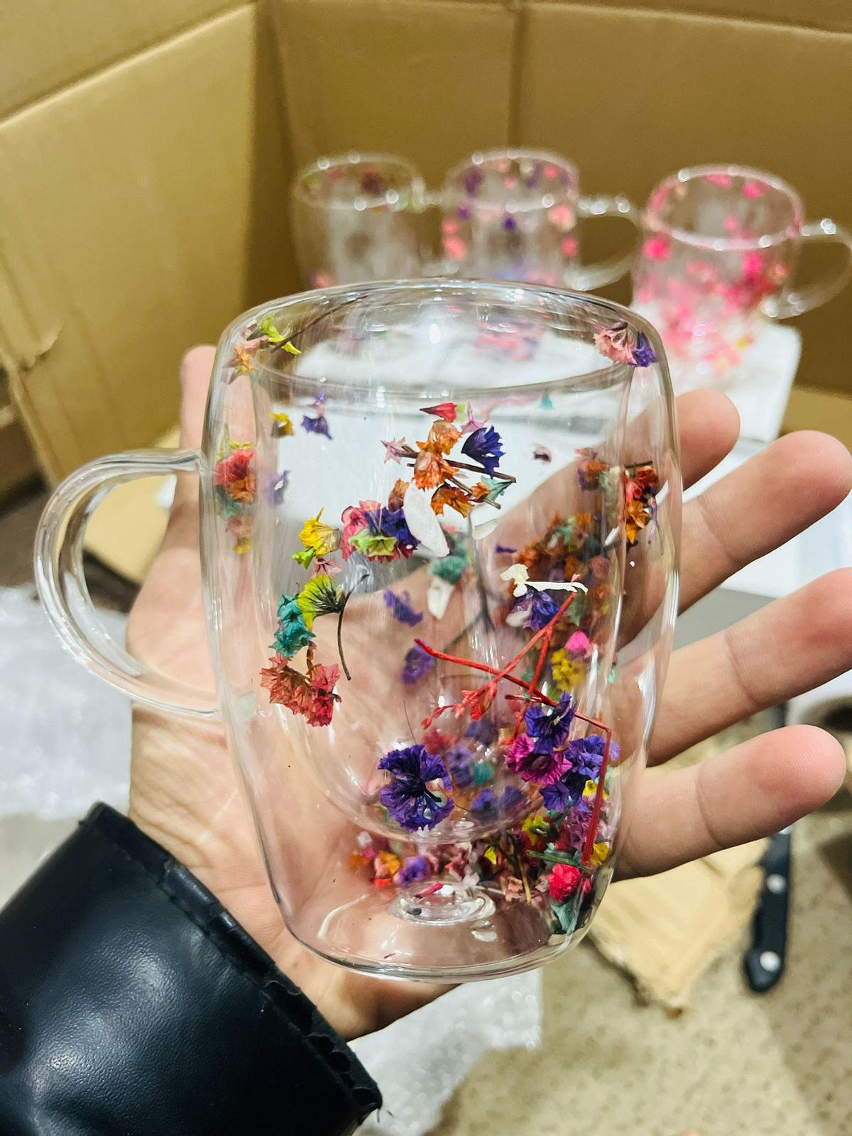 Dried Flower Double wall Glass Cup