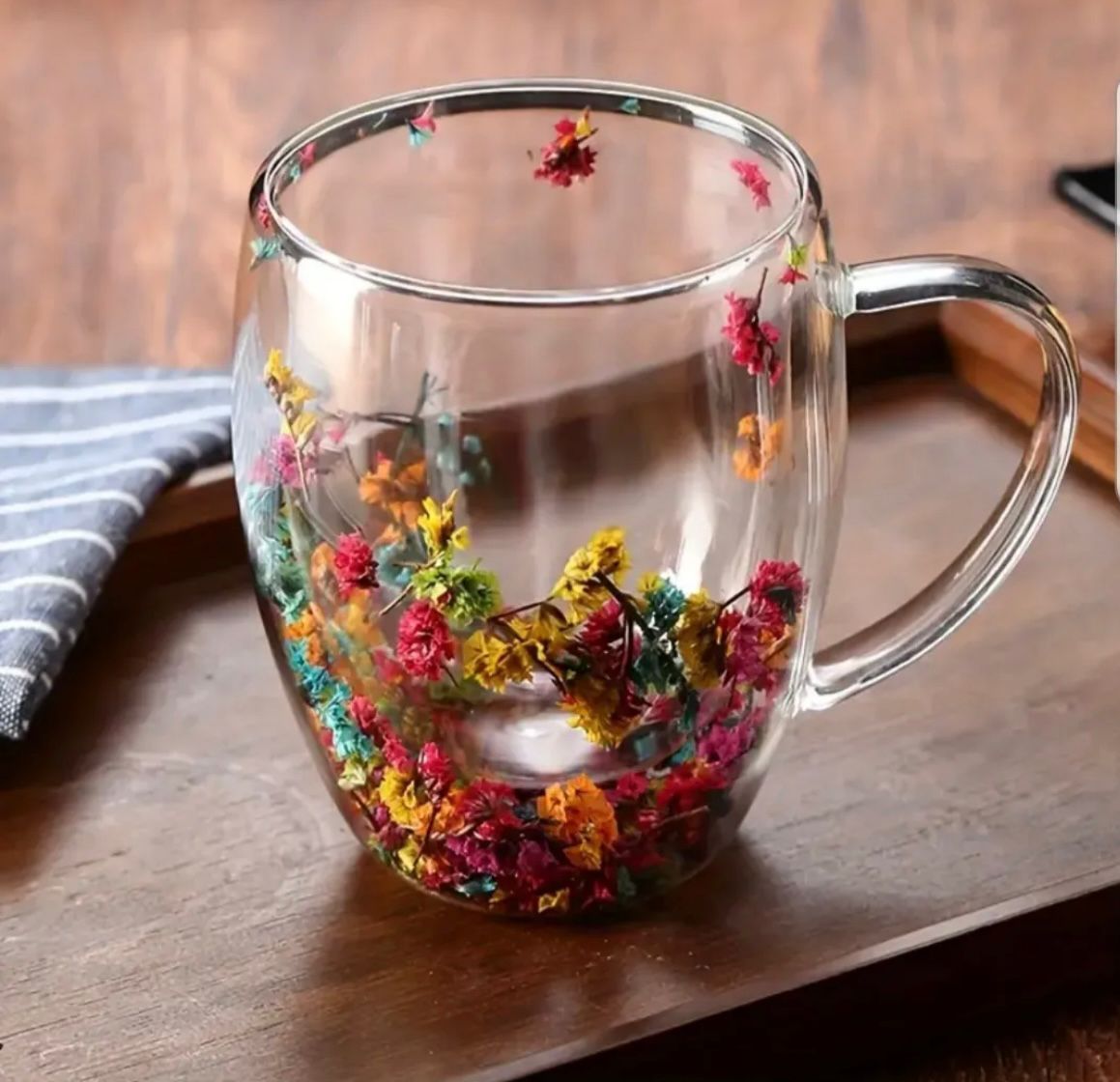 Dried Flower Double wall Glass Cup