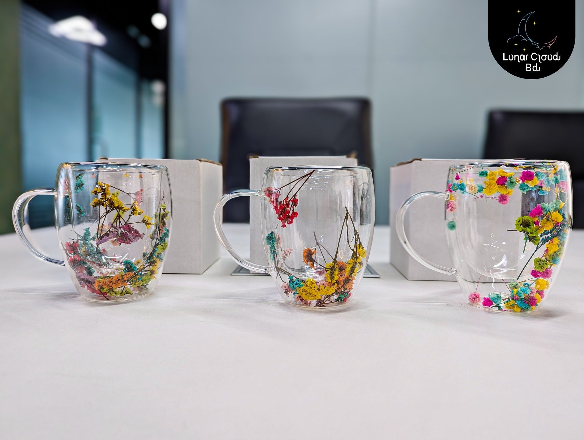 Dried Flower Double wall Glass Cup