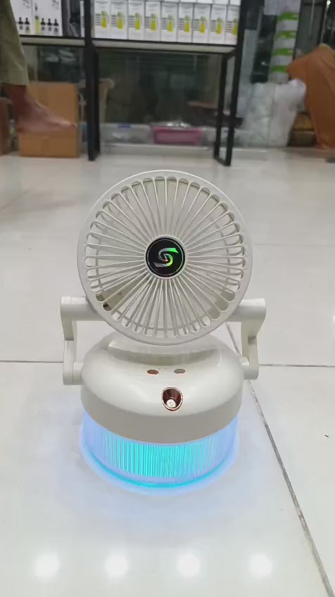 800ML Rechargeable Desktop Humidification Fan Portable Foldable Spray Misting Fan With Blue Light (Random Colour)
