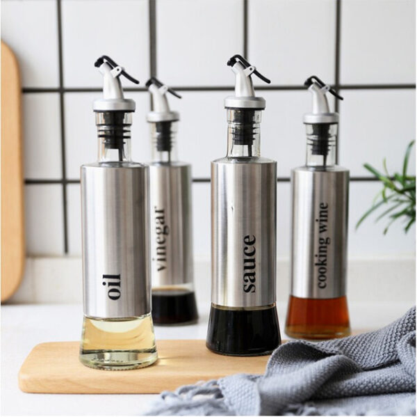 Glass oil dispenser stainless steel bottle For Kitchen