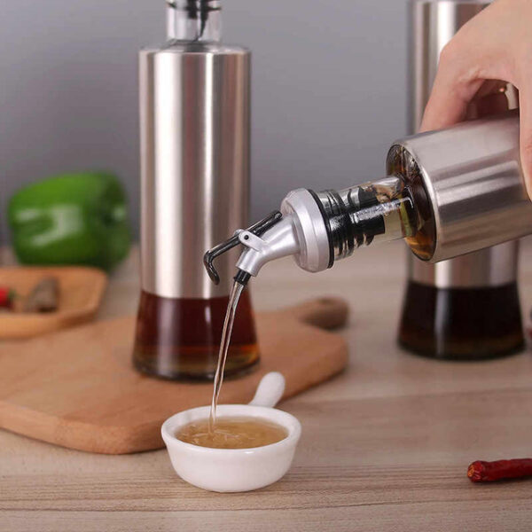 Glass oil dispenser stainless steel bottle For Kitchen