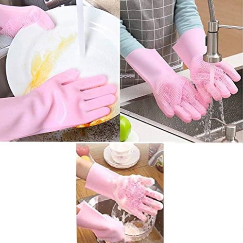 Silicone Full Finger Washing Gloves – For Home (random Colors)