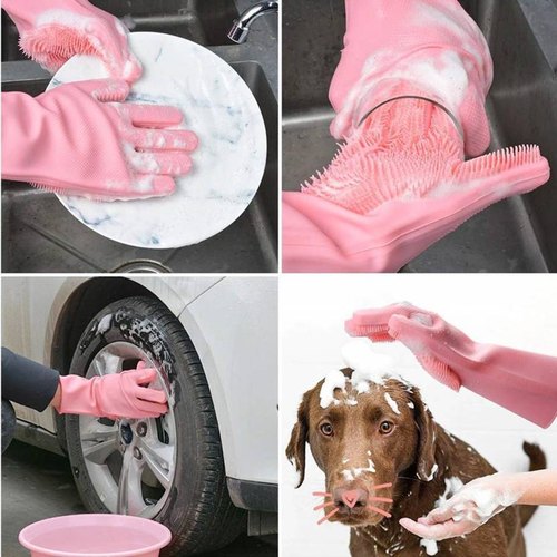 Silicone Full Finger Washing Gloves – For Home (random Colors)